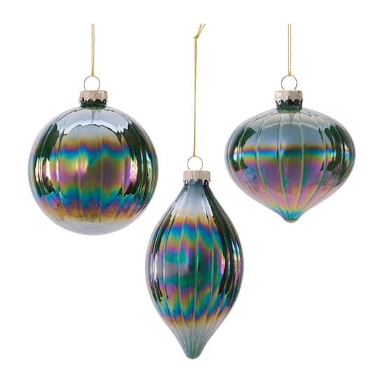 Melrose Iridescent Glass Ornaments Set